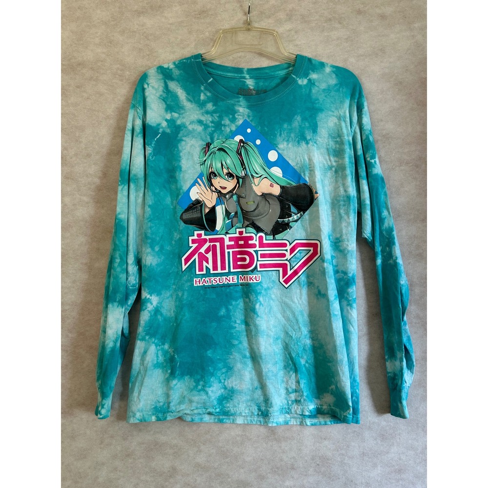 Hatsune Miku Tie‎ Dye Long Sleeve Graphic T-Shirt Teal Blue Mens Medium Vocaloid